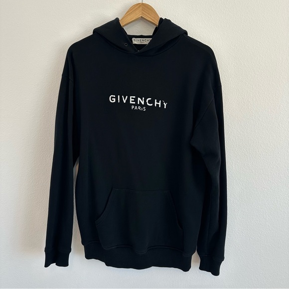Givenchy Black Distressed Hoodie with Front Pocket - Picture 2 of 5